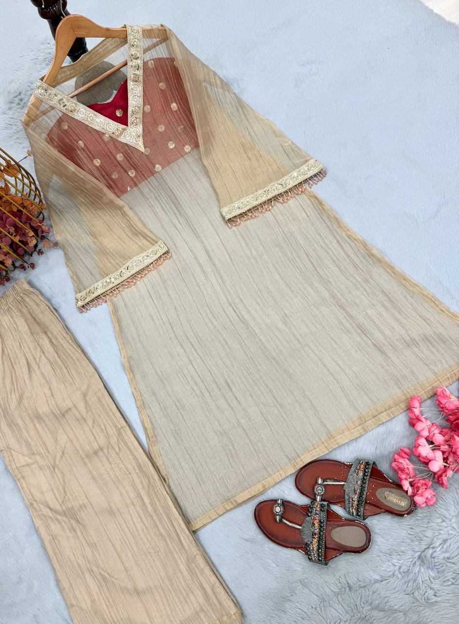 Golden Kurta Red Blouse With Palazzo For Festives And Weddings