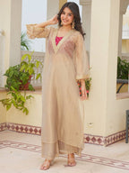 Golden Kurta Red Blouse With Palazzo For Festives And Weddings