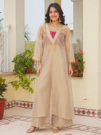 Golden Kurta Red Blouse With Palazzo For Festives And Weddings