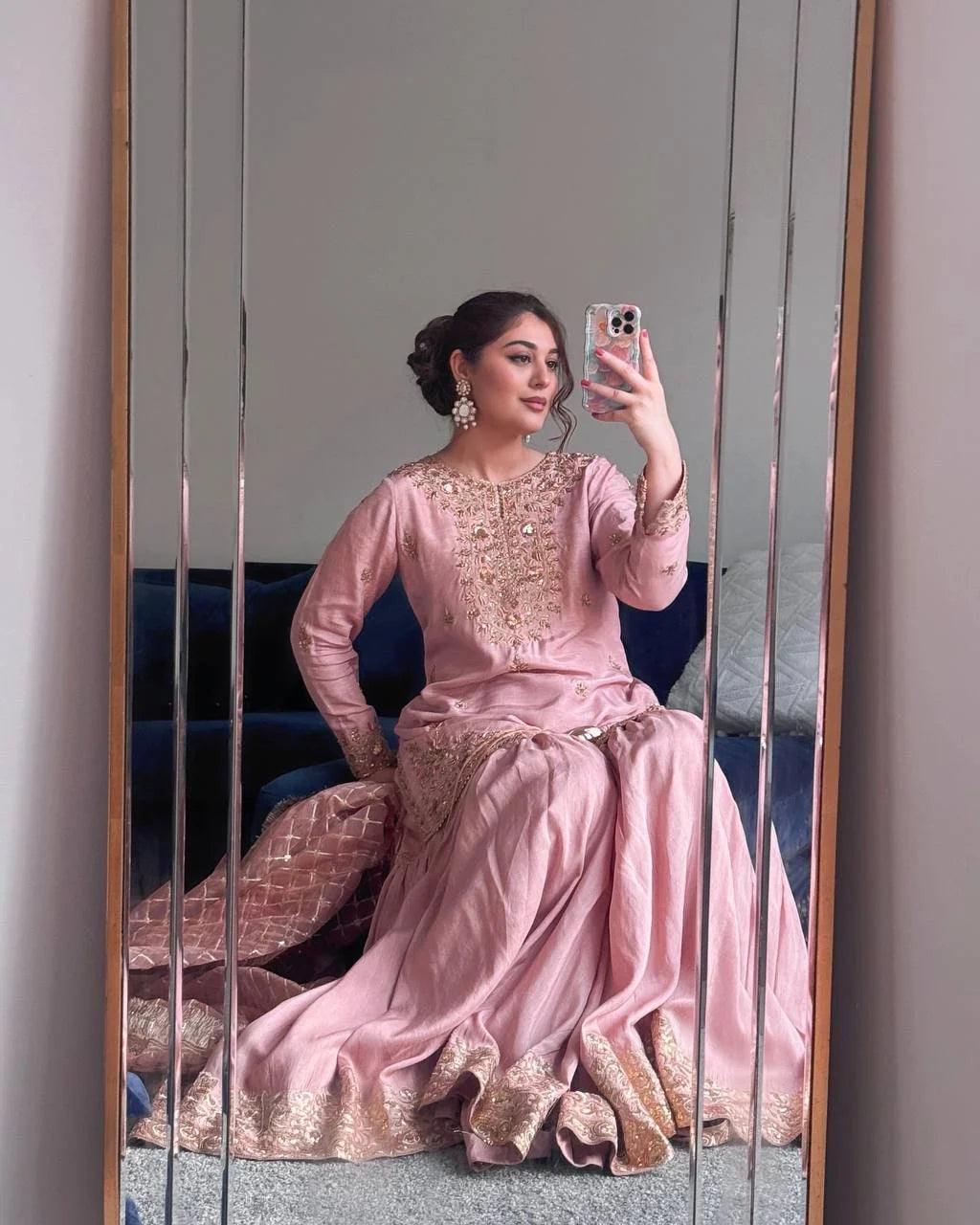 Festive Baby Pink Chinon Sharara Suit with Dupatta – 3 Piece Set