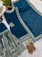 Designer Blue Moti Work Heavy Georgette Embroidered Gharara Set