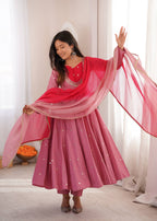 Traditional Anarkali Gown Pant Set with Dupatta for Festivals & Weddings