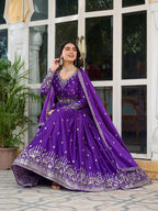 Beautiful Silk Anarkali Full Flaired Gown Pant with  Dupatta Perfect For Diwali Festive Wear