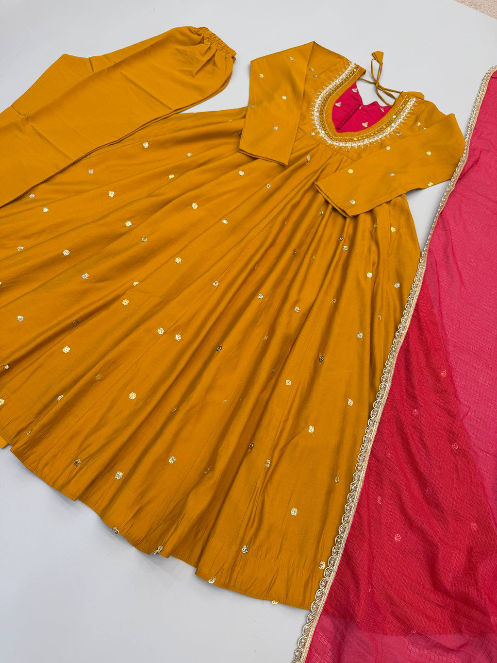 Traditional Anarkali Gown Pant Set with Dupatta for Festivals & Weddings