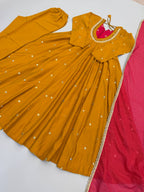 Traditional Anarkali Gown Pant Set with Dupatta for Festivals & Weddings