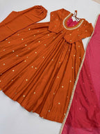 Traditional Anarkali Gown Pant Set with Dupatta for Festivals & Weddings