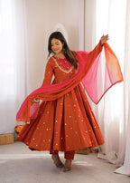 Traditional Anarkali Gown Pant Set with Dupatta for Festivals & Weddings