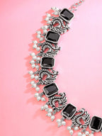Silver-Plated Oxidized Black Peacock Designed Jewellery Set