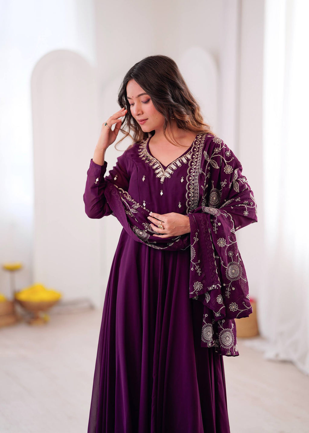 Elegant Anarkali Suit with Embroidered Dupatta for Festive Celebrations