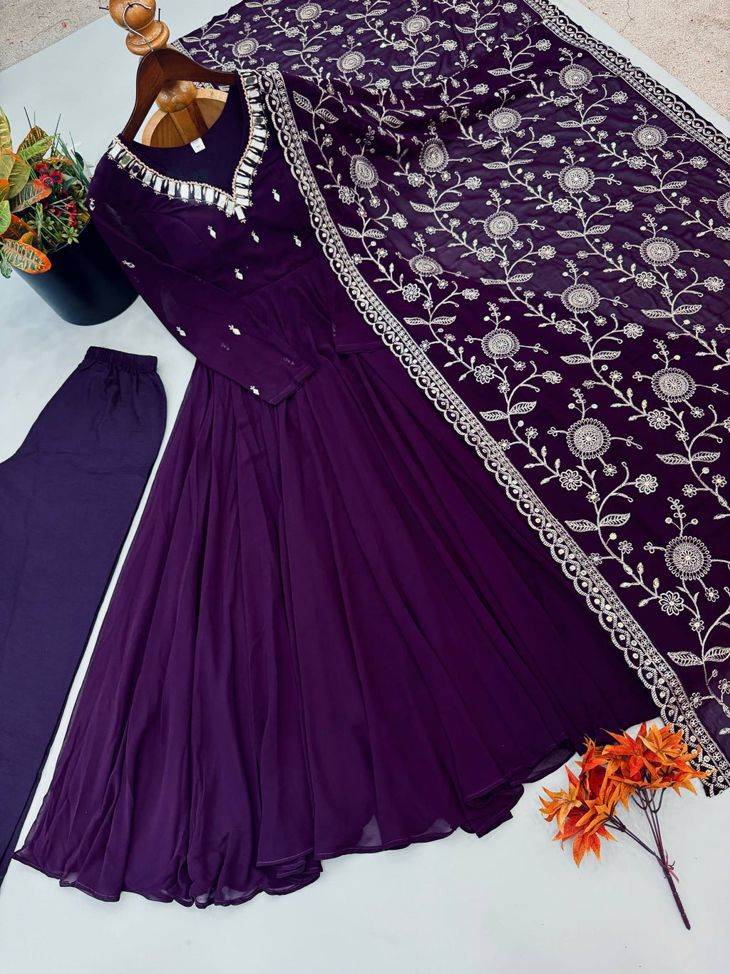 Elegant Anarkali Suit with Embroidered Dupatta for Festive Celebrations