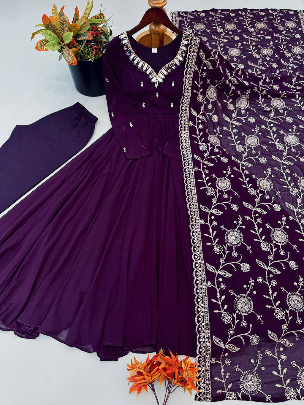Elegant Anarkali Suit with Embroidered Dupatta for Festive Celebrations