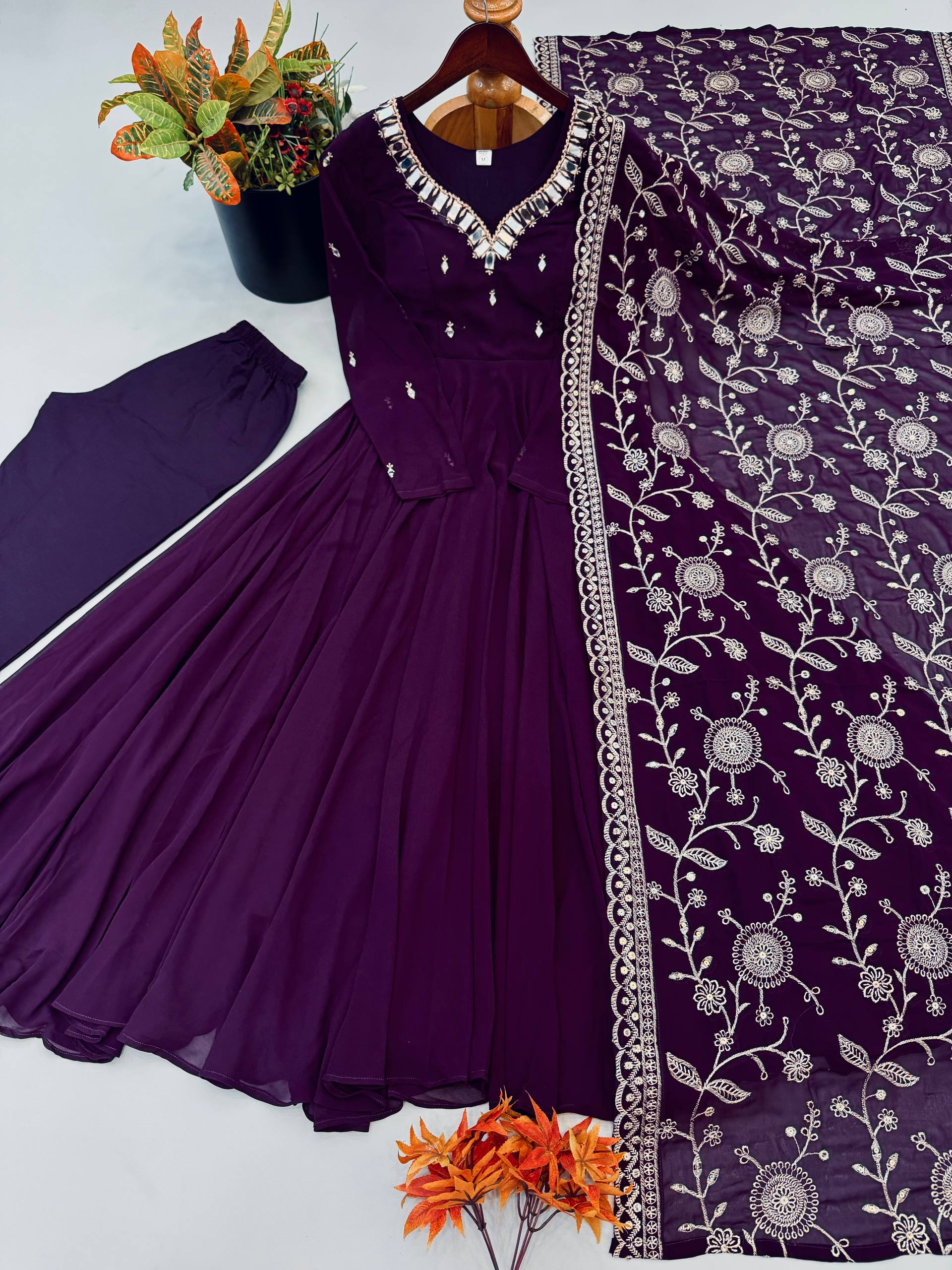 Elegant Anarkali Suit with Embroidered Dupatta for Festive Celebrations