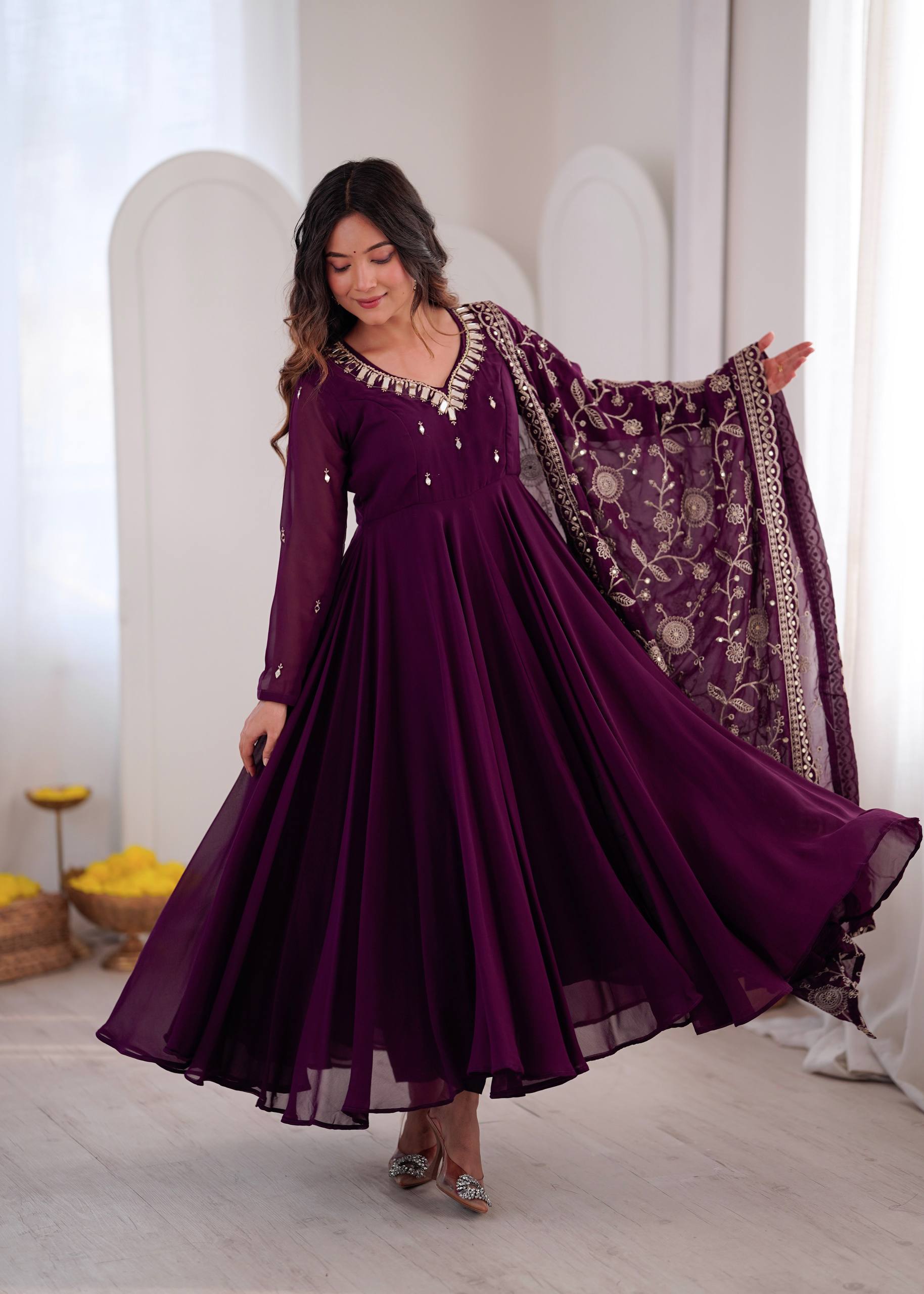 Elegant Anarkali Suit with Embroidered Dupatta for Festive Celebrations
