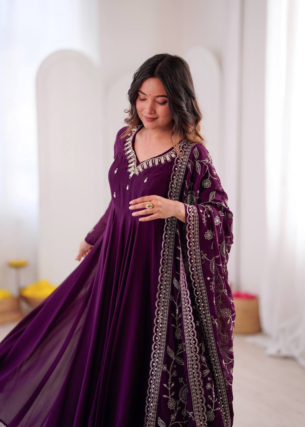 Elegant Anarkali Suit with Embroidered Dupatta for Festive Celebrations