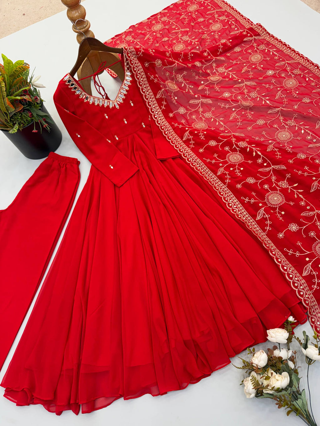 Elegant Anarkali Suit with Embroidered Dupatta for Festive Celebrations