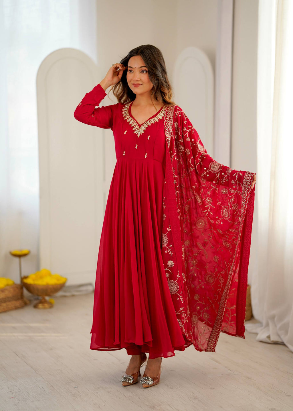 Elegant Anarkali Suit with Embroidered Dupatta for Festive Celebrations