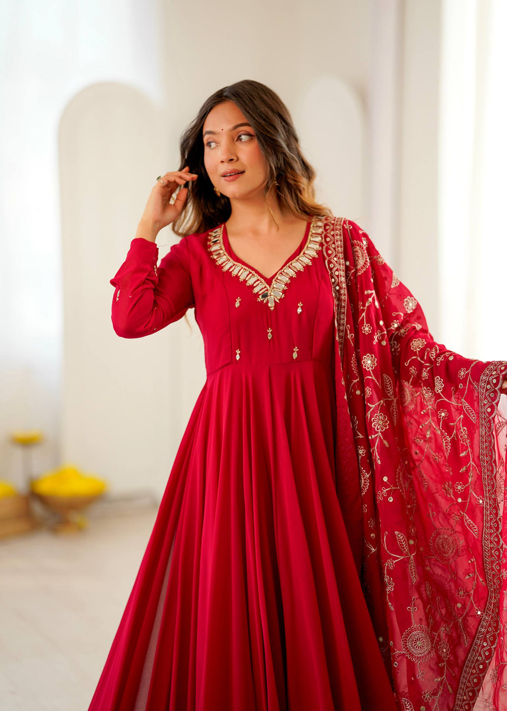 Elegant Anarkali Suit with Embroidered Dupatta for Festive Celebrations