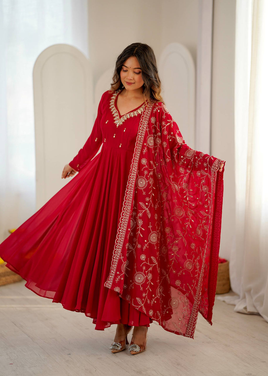 Elegant Anarkali Suit with Embroidered Dupatta for Festive Celebrations