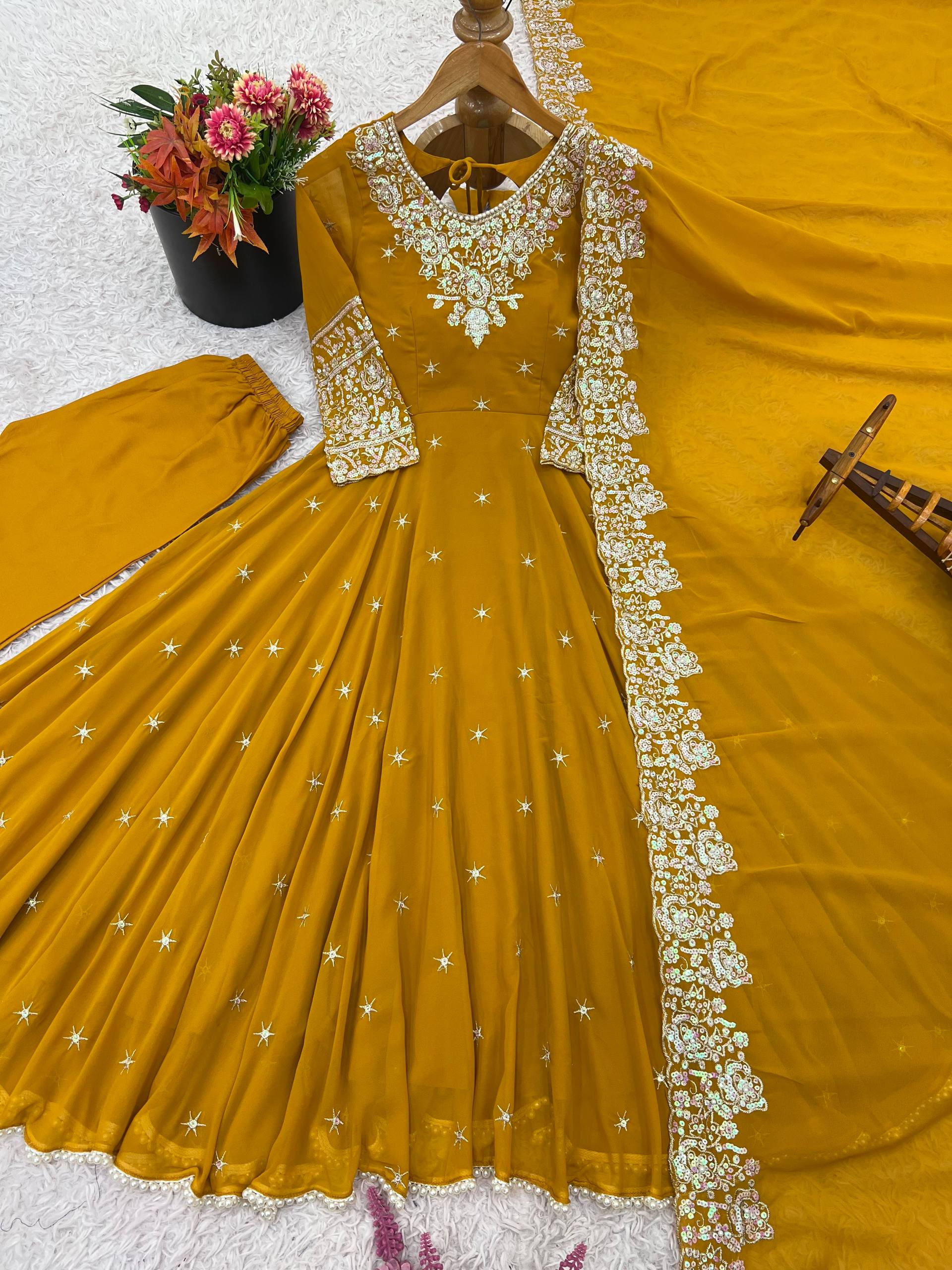 Elegant Embroidered Rembo Sequence Designer Anarkali Suit For Festivals