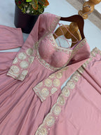 Rust Orange & Pink Embroidered Anarkali Suit Set with Dupatta for Festive Celebrations