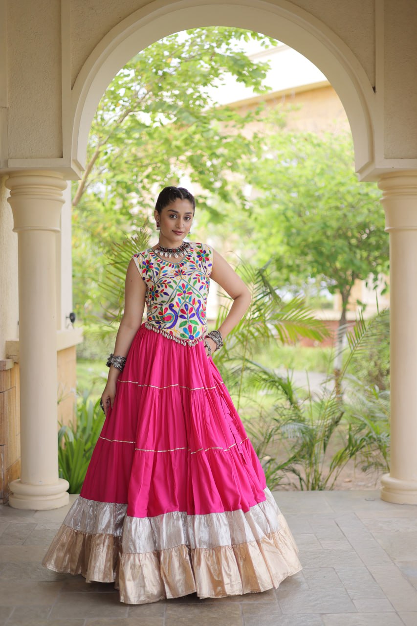 Rayon Festive & Partywear Lehenga With kutchi patchework Blouse For Garba Nights