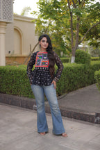 Bandhani Kutchi Gamthi Patchwork Georgette Festive Peplum Top For Navratri
