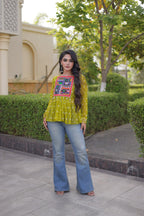 Bandhani Kutchi Gamthi Patchwork Georgette Festive Peplum Top For Navratri