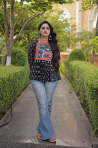 Bandhani Kutchi Gamthi Patchwork Georgette Festive Peplum Top For Navratri