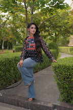 Bandhani Kutchi Gamthi Patchwork Georgette Festive Peplum Top For Navratri