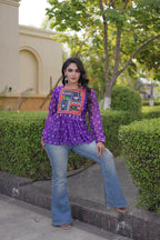 Bandhani Kutchi Gamthi Patchwork Georgette Festive Peplum Top For Navratri