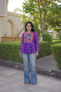 Bandhani Kutchi Gamthi Patchwork Georgette Festive Peplum Top For Navratri