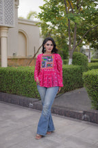 Bandhani Kutchi Gamthi Patchwork Georgette Festive Peplum Top For Navratri