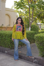 Bandhani Kutchi Gamthi Patchwork Georgette Festive Peplum Top For Navratri