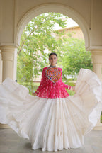 Royal Bandhani Kutchi Patchwork Top with White Flared Festive Lehenga