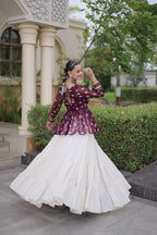 Royal Bandhani Kutchi Patchwork Top with White Flared Festive Lehenga