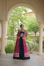 Desginer Flared Rayon Lehenga with Kutchi Blouse & Bandhani Shrug Festive Set