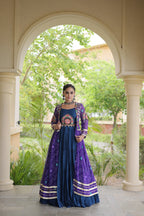 Desginer Flared Rayon Lehenga with Kutchi Blouse & Bandhani Shrug Festive Set