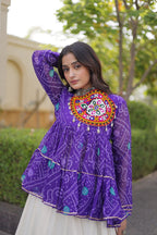 Royal Cotton Bandhani Print work with Kutchi Gamthi Patchework Work Lehenga With Blouse For Garba
