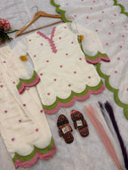 Kids Off -White Chanderi Cotton Farshi Salwar Suit with Multicolor Embroidery & Fancy Dupatta