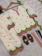 Kids Off -White Chanderi Cotton Farshi Salwar Suit with Multicolor Embroidery & Fancy Dupatta