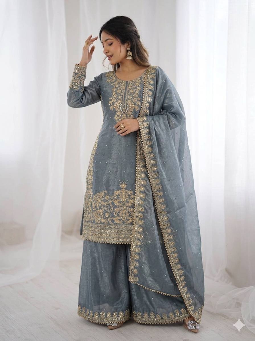 Designer Silk Embroidered Kurta Bottom For Dupatta For Festive & Celebrations