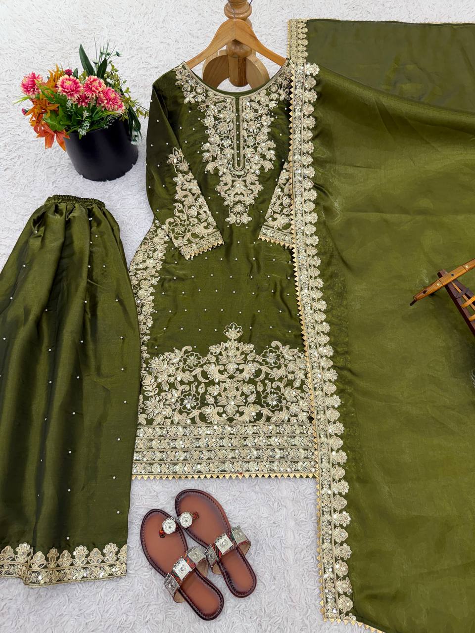 Designer Silk Embroidered Kurta Bottom For Dupatta For Festive & Celebrations