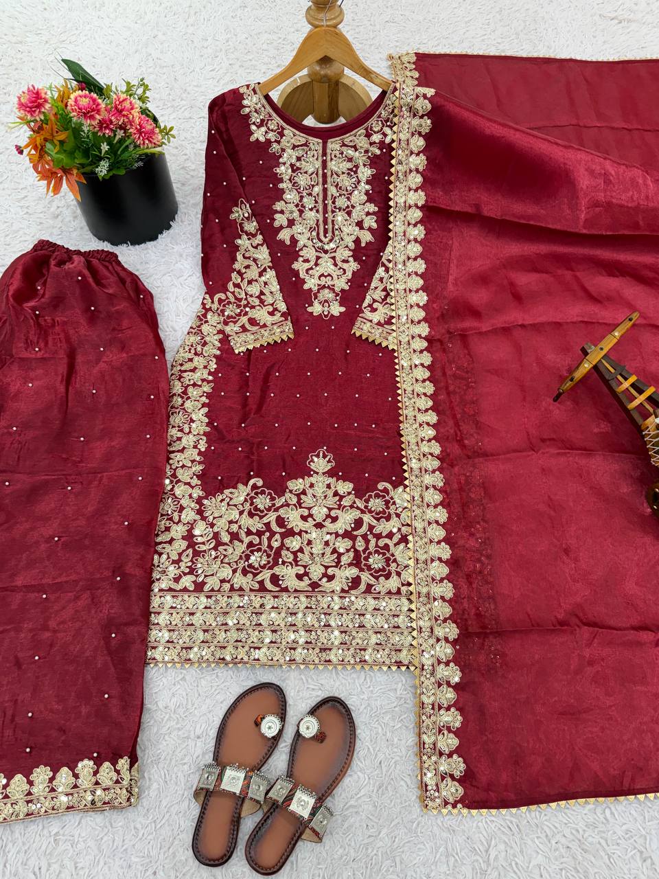 Designer Silk Embroidered Kurta Bottom For Dupatta For Festive & Celebrations