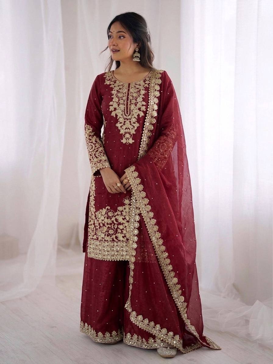 Designer Silk Embroidered Kurta Bottom For Dupatta For Festive & Celebrations