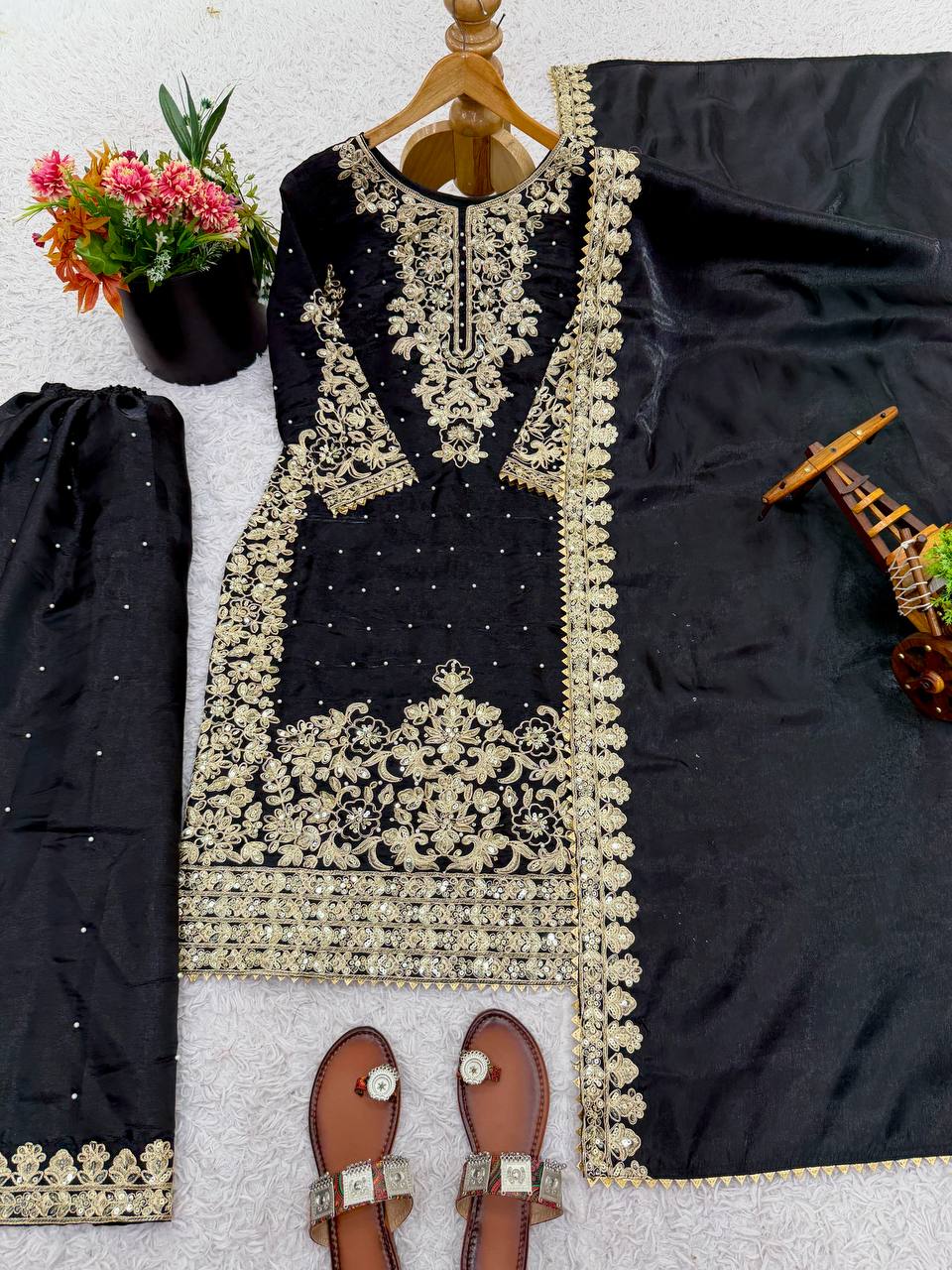 Designer Silk Embroidered Kurta Bottom For Dupatta For Festive & Celebrations