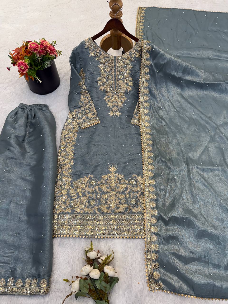 Designer Silk Embroidered Kurta Bottom For Dupatta For Festive & Celebrations