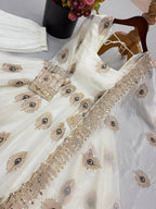 Festive Peacock Embroidered Fendy Silk Anarkali Gown Set with Sequin Dupatta