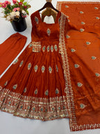 Royal Peacock Embroidered Anarkali Gown with Sequin Work Dupatta & Pant Set