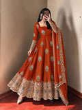 Royal Peacock Embroidered Anarkali Gown with Sequin Work Dupatta & Pant Set
