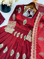 Royal Peacock Embroidered Anarkali Gown with Sequin Work Dupatta & Pant Set